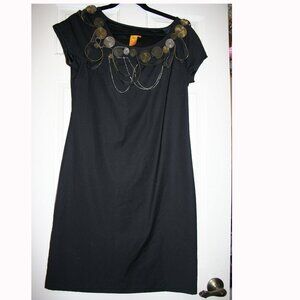 Catherine Malandrino Black Fitted Dress with Decorative Zipper & Chains Neckline